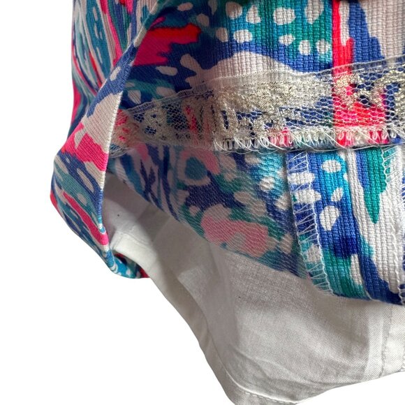 Lilly Pulitzer Sleeveless Embroidered V-Neck Shift Dress Size 0 Cotton Pink/Blue - Picture 7 of 10